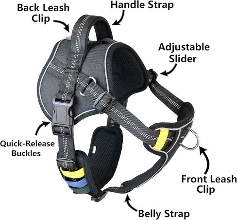 No-Pull Small Dog Harness - Tatical Dog Harness for Small Dog with Handle, Freedom No Pull Escape Proof Dog Vest Harness, Front Clip Reflective Adjustable Service Dog Harness(Black, Small) in Saudi Arabia