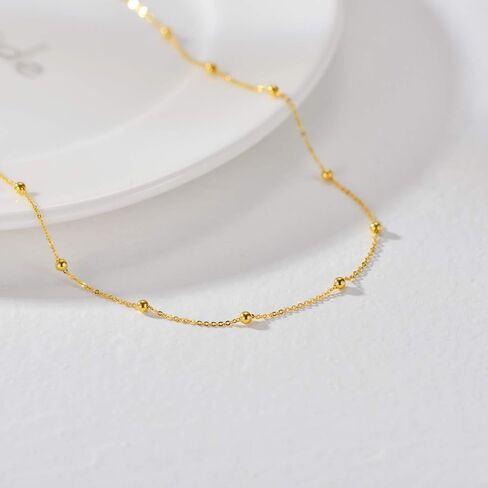 SISGEM 18kt Gold Choker Necklace for Women, Dainty Tiny Beads Chain Choker Necklace Fine Jewelry for Her, Wife, Mom, Girl 18" in Saudi Arabia