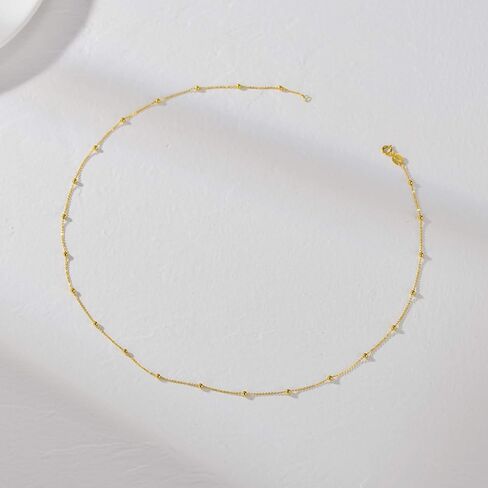 SISGEM 18kt Gold Choker Necklace for Women, Dainty Tiny Beads Chain Choker Necklace Fine Jewelry for Her, Wife, Mom, Girl 18" in Saudi Arabia