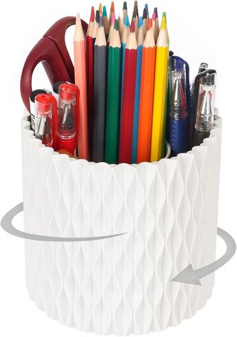 Pen Holder-Desk Pencil Holder 5 Compartments,360-Degree Spinning Pencil Pen Desk Organizers, Desk Accessories Holder, Makeup Brush Storage Organizer for Office, School, Art Supply, Kids in Saudi Arabia