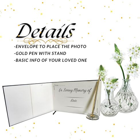 Funeral Guest Book for Memorial Service with Photo Frame, with 80 Sheets, Celebration of Life Guest Book Hard Cover, Funeral Guest Book Loving in Memory, Siging Pen with Stand (Black) in Saudi Arabia
