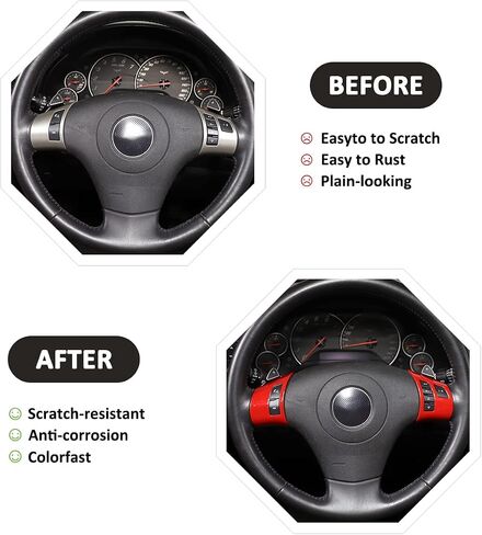 ABS Car Steering Wheel Button Frame Sticker For Chevrolet Corvette C6 2005-2013 Interior Steering Wheel Decoration Accessories (Red) in Saudi Arabia