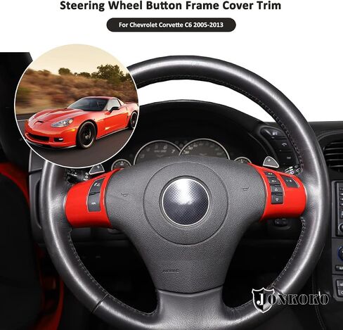 ABS Car Steering Wheel Button Frame Sticker For Chevrolet Corvette C6 2005-2013 Interior Steering Wheel Decoration Accessories (Red) in Saudi Arabia