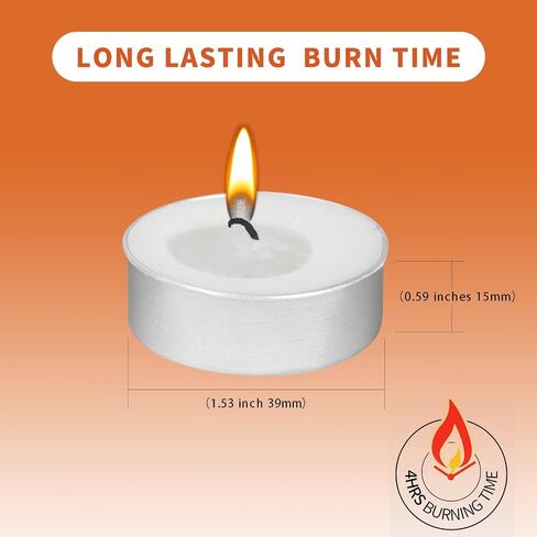 مصابيح شاي غير معطرة من AlterEgo - 100 عبوة من شموع Tealight - وقت احتراق يزيد عن 4 ساعات - شموع شموع صغيرة خالية من الدخان من النخيل الأبيض المحترق للمنزل، والشبات والذكرى السنوية (100 عبوة) in Saudi Arabia