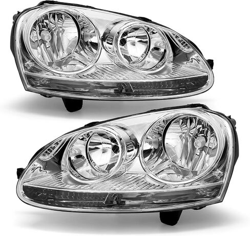 Headlights Assembly Compatible With 2005 2006 2007 2008 2009 2010 Volkswagen Jetta Type 5 Wagon GTI 08-09 Wagon / 06-09 Golf Rabbit Chrome Housing Clear Reflector Replacement Pair in Saudi Arabia