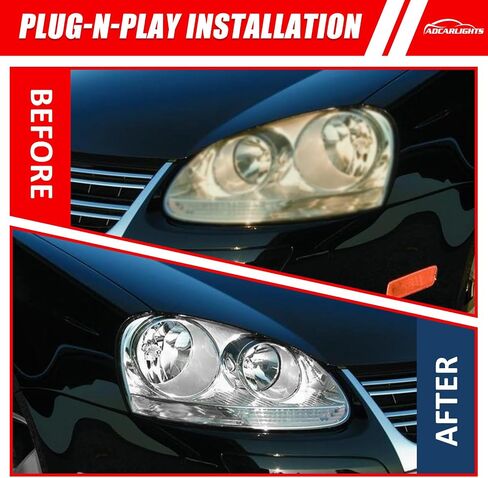 Headlights Assembly Compatible With 2005 2006 2007 2008 2009 2010 Volkswagen Jetta Type 5 Wagon GTI 08-09 Wagon / 06-09 Golf Rabbit Chrome Housing Clear Reflector Replacement Pair in Saudi Arabia