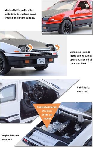Tianmei 1:32 الأولي D Trueno AE86 سبيكة دييكاست نموذج سيارة اللعب، ألعاب السيارات المعدنية القابلة للسحب للأطفال ومجموعة الحلي للبالغين (غطاء أسود AE86-أبيض) in Saudi Arabia