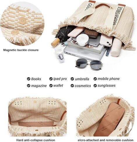 حقيبة يد نسائية منسوجة: حقيبة شاطئ من القش - حقيبة صيفية كبيرة - حقيبة يد للسيدات للسفر والعطلات in Kuwait