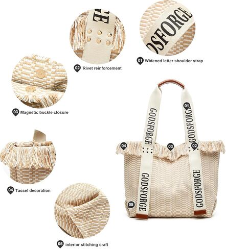 حقيبة يد نسائية منسوجة: حقيبة شاطئ من القش - حقيبة صيفية كبيرة - حقيبة يد للسيدات للسفر والعطلات in Kuwait