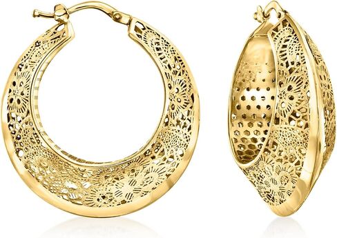Ross-Simons Italian 14kt Yellow Gold Floral Filigree Hoop Earring in Saudi Arabia
