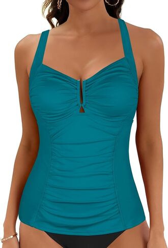ملابس سباحة Firpearl Tankini للنساء ملابس سباحة متقاطعة من الخلف ملابس سباحة مكشكشة للتحكم في البطن ملابس استحمام علوية فقط in Saudi Arabia