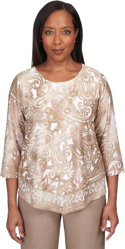 قميص Alfred Dunner النسائي من قماش الجاكار بيزلي بحاشية مدببة مقاس XL لاتيه in Kuwait