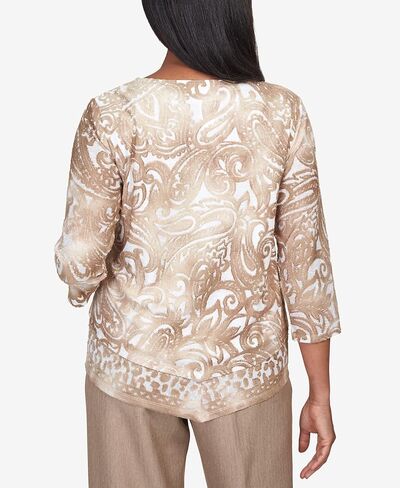 قميص Alfred Dunner النسائي من قماش الجاكار بيزلي بحاشية مدببة مقاس XL لاتيه in Kuwait