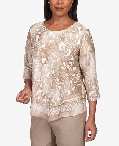 قميص Alfred Dunner النسائي من قماش الجاكار بيزلي بحاشية مدببة مقاس XL لاتيه in Kuwait