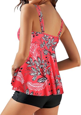 SEAFORM Women's Tankini Swimsuits Two-Piece Tummy Control Bathing Suits V-Neck Printing Swim Dress for Women with Boyshorts in Kuwait