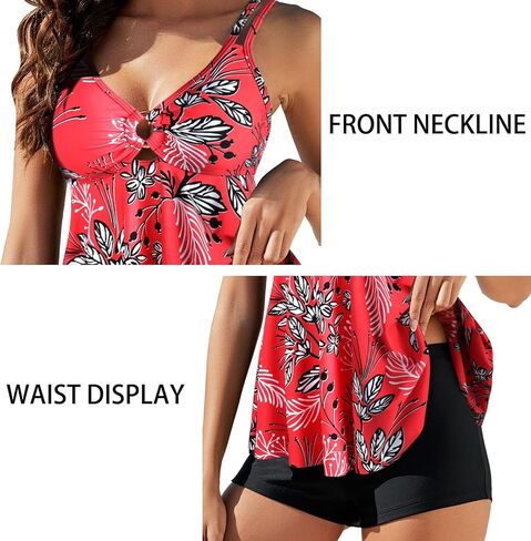 SEAFORM Women's Tankini Swimsuits Two-Piece Tummy Control Bathing Suits V-Neck Printing Swim Dress for Women with Boyshorts in Kuwait