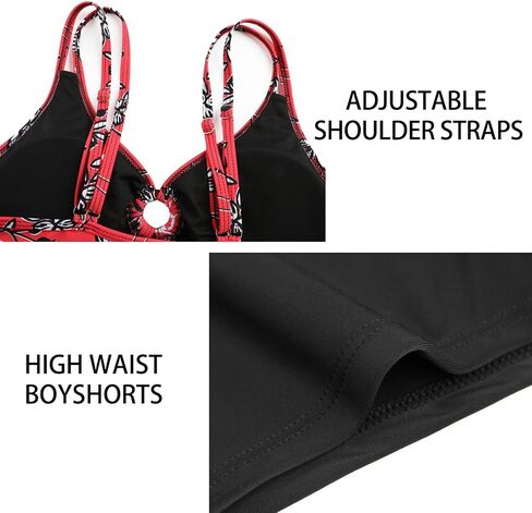 SEAFORM Women's Tankini Swimsuits Two-Piece Tummy Control Bathing Suits V-Neck Printing Swim Dress for Women with Boyshorts in Kuwait