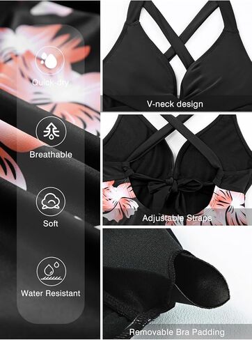 Aleumdr Women Retro Tankini Swimdress Tummy Control Bathing Suits Two Piece Tankini Tops with Bikini Bottoms Twist Swimwear in Kuwait