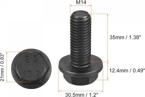 uxcell Metric M14x35mm Hex Flange Bolts, 4pcs 10.9 Grade Carbon Steel Hexagon Head Screws in Saudi Arabia