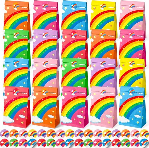 Generic 24 Pieces Rainbow Gift Paper Bags,come with free sealing stickers,can be used for party and other event supplies,Birthday Party,Wedding,Easter,Gifts and Celebrations. in Saudi Arabia