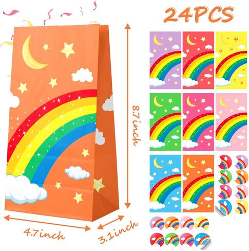 Generic 24 Pieces Rainbow Gift Paper Bags,come with free sealing stickers,can be used for party and other event supplies,Birthday Party,Wedding,Easter,Gifts and Celebrations. in Saudi Arabia