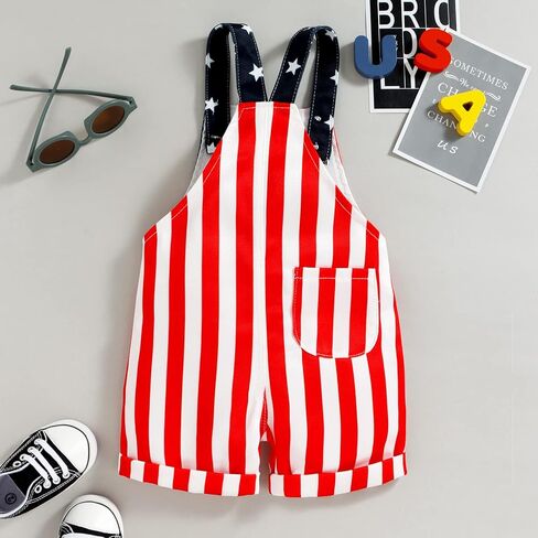 Ayalinggo Fourth of July Overalls Toddler Kids Boy Girl American Flag Outfit Baby 4th July Suspender Shorts Clothes in Saudi Arabia