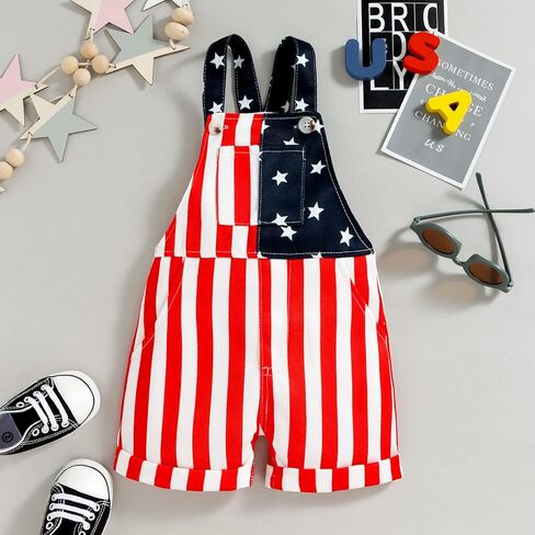 Ayalinggo Fourth of July Overalls Toddler Kids Boy Girl American Flag Outfit Baby 4th July Suspender Shorts Clothes in Saudi Arabia