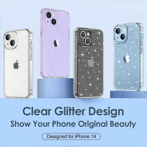 Hython Case for iPhone 14 Case Glitter, Cute Sparkly Clear Glitter Shiny Bling Sparkle Cover, Anti-Scratch Soft TPU Thin Slim Fit Shockproof Protective Phone Cases for Women Girls, Clear Glitter in Saudi Arabia