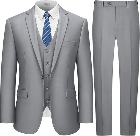 LUPURTY Suits for Men, 3 Piece Men's Suit Slim Fit, Solid Jacket Vest Pants with Tie, One Button Tuxedo Set in Saudi Arabia