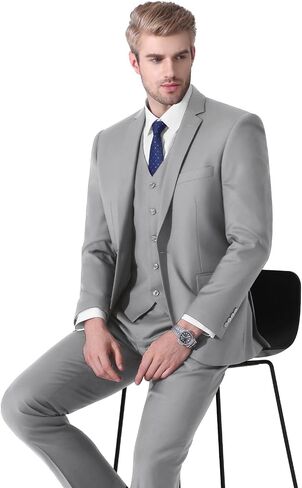 LUPURTY Suits for Men, 3 Piece Men's Suit Slim Fit, Solid Jacket Vest Pants with Tie, One Button Tuxedo Set in Saudi Arabia