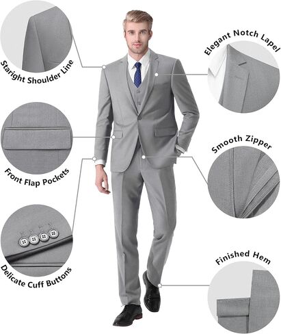 LUPURTY Suits for Men, 3 Piece Men's Suit Slim Fit, Solid Jacket Vest Pants with Tie, One Button Tuxedo Set in Saudi Arabia