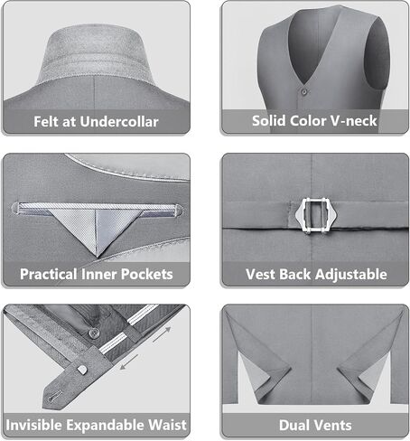 LUPURTY Suits for Men, 3 Piece Men's Suit Slim Fit, Solid Jacket Vest Pants with Tie, One Button Tuxedo Set in Saudi Arabia