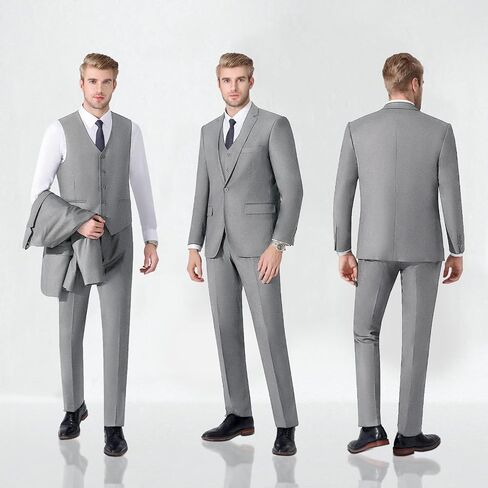LUPURTY Suits for Men, 3 Piece Men's Suit Slim Fit, Solid Jacket Vest Pants with Tie, One Button Tuxedo Set in Saudi Arabia