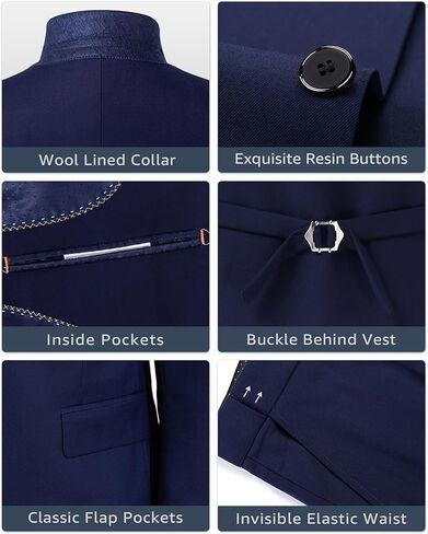 MY'S Men's 3 Piece Slim Fit Suit, One Button Jacket Blazer Vest Pants Set and Tie in Kuwait