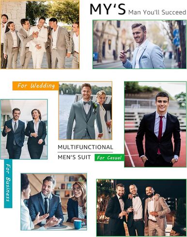 MY'S Men's 3 Piece Slim Fit Suit, One Button Jacket Blazer Vest Pants Set and Tie in Kuwait