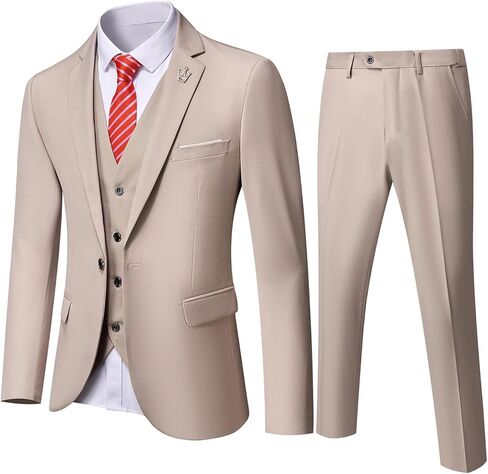 MY'S Men's 3 Piece Slim Fit Suit, One Button Jacket Blazer Vest Pants Set and Tie in Kuwait