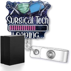Surgical Tech Funny Glitter Badge Reel with ID Clip, Retractable Badge Holder for Surgical Technician Student OR Nurse Surgery tech Doctor, Surgical Technology Technologist Gift