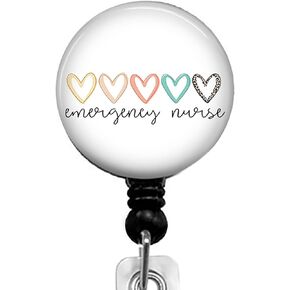 Emergency Nurse Heart Print Retractable ID Card Badge Holder with Alligator Clip, Name Nurse Decorative Badge Reel Clip on Card Holders
