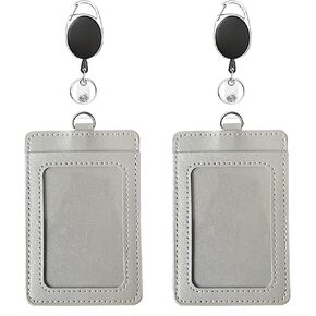 Calonge 2 Pack Badge Holders and Heavy Duty Retractable Reel Clips Set,Black Keychain Lanyards Clip on Badge Extender Vertical ID Sleeve,Gray, CV008 in Saudi Arabia