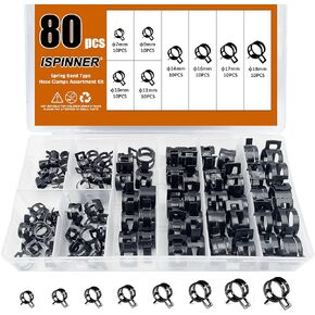 ISPINNER 80pcs Spring Band Type Fuel/Silicone Vacuum Hose Pipe Clamp, 7mm-18mm Low Pressure Air Clip Clamp 7mm 9mm 10mm 11mm 14mm 16mm 17mm 18mm (Black)
