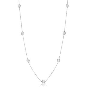 Sterling Silver Station Necklace 16-30 inch - Round Cubic Zirconia CZ Station Necklace - Statement Necklace for Women, Teens - Lead-Free, Nickel-Free Jewelry - Long Layering Necklaces - Gift for Her