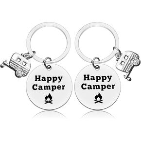 Happy Camper RV Keychain Camper Keychain Camping Gifts Jewelry Camper Lover Gift Trailer Jewelry Camping Keychain for Couple Friend Vacation Jewelry Trailer Keychain