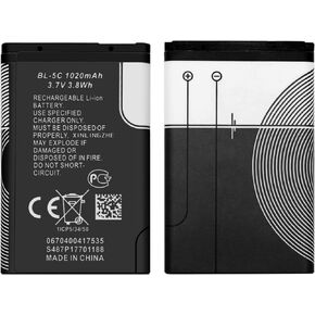 WUHAO 2 Pack Rechargeable Battery BL-5C 1020mAh Original Capacity for Nokia Household Radio with Current Protection Replacement Battery 3.7V