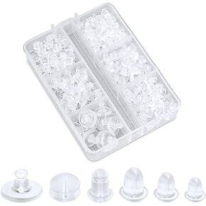 600pcs Silicone Earring Backs for Studs, 6 Designs Clear Earrings Back Safety Backs Replacement Practical Soft Plastic Earrings Stopper Back for Heavy Earring, Hook Earrings