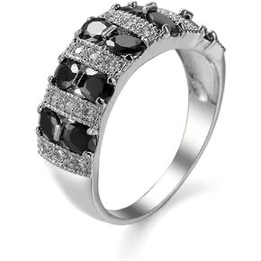 WTH OYE 925 Sterling Silver Full Diamond Ring Shiny Black Onyx Ring Oval Cut Cubic Zirconia Promise Rings CZ Black Gem Cocktail Rings Eternity Engagement Wedding Band Ring for Women W.53 (US Code 8)