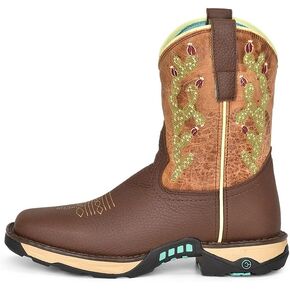CORRAL LADIE'S TAN HYDRO RESIST/BLUE TOP CACTUS FARM&RANCH DUAL DENSITY SOLE SQ TOE, RUBBER SOLE, RANCHING W5003