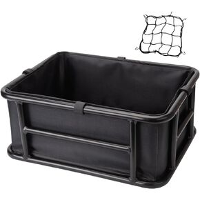 Bike Basket Rear with Liner and Cargo Net, Heavy Duty Rack Basket for ebike, Cruiser or Hybrid Bike, 23L Large Capacity