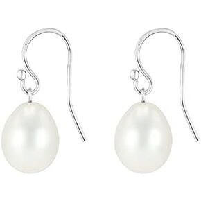 BLUE OCEAN PEARLS 14K Yellow Gold & White Gold, Freshwater Cultured White Pearl Drop Earrings for Women, Semi Round Pearls 9-10mm High Luster Dangling Earring Jewelry for Girls