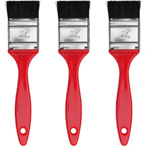 Nanoskin 6.5-Inch Paint Style Detail Brush with 0.75-Inch Black China Bristles, 3-Pack - Perfect for Auto Detailing, Flexible & Stiff for Precision, Ergonomic Red Handle for Comfort Grip