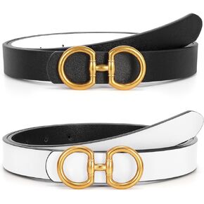 Women Reversible Leather Belt for Jeans Pants Fashion Ladies Belt with Gold Buckle